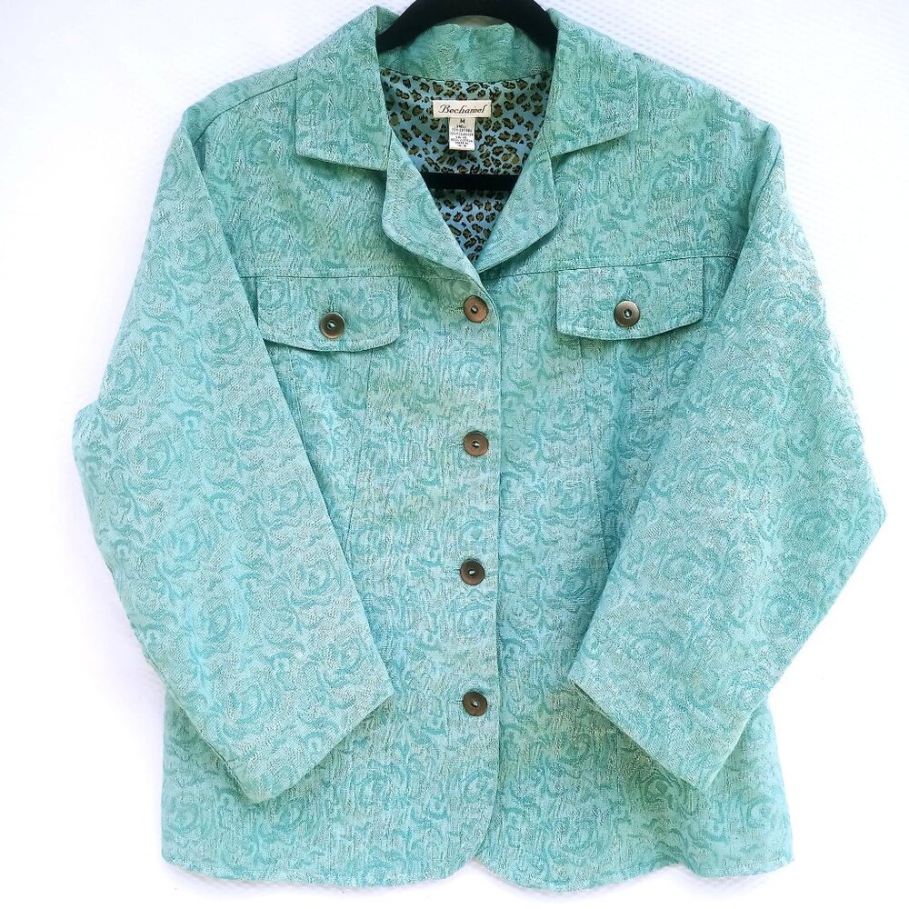 Bechamel Womens Blazer Jacket Size M Cotton Blend Mint Collared Dress Jacket